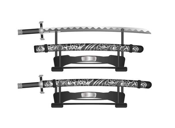 Katana Samuray kılıcı gerçekçi bir şekilde. Japon kılıcı. Vektör illüstrasyonu. - Vektör, Görsel