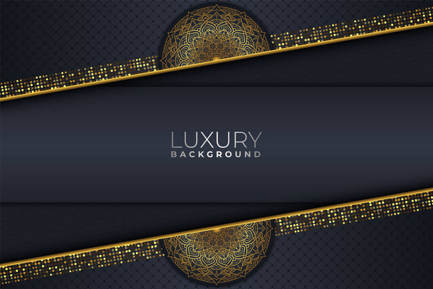 Elegante moderne luxe donkergrijs en goud met Mandala achtergrond - Vector, afbeelding