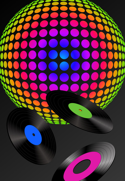 Disco koule a záznamy - Vektor, obrázek