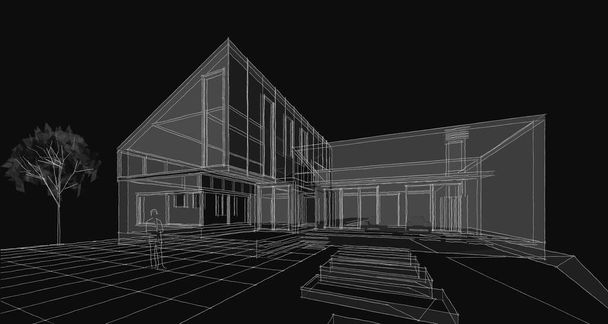 casa dibujo arquitectónico 3d renderizado - Foto, Imagen