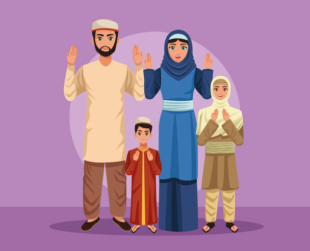 vijf moslim familie ouders - Vector, afbeelding