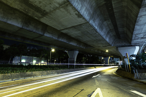 Car light trail under highway - Photo, Image