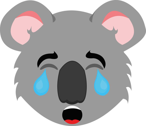 Vector emoticon illustration of the face of a cartoon koala with a sad expression and tears in his eyes - Vector, Image