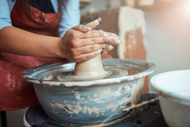 Female artisan hands making pottery in workshop - Photo, Image