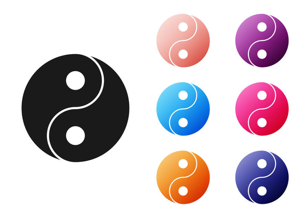 Black Yin Yang symbol of harmony and balance icon isolated on white background. Set icons colorful. Vector. - Vecteur, image