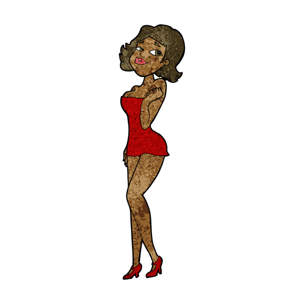 漫画の短いドレスを着て魅力的な女性 - ベクター画像