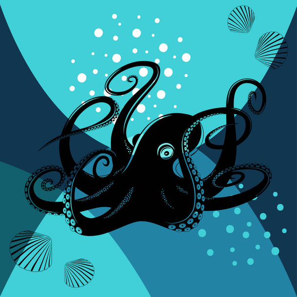 Vector image of an octopus on an abstract background. Design for print, flyer, banner. - Vector, Imagen