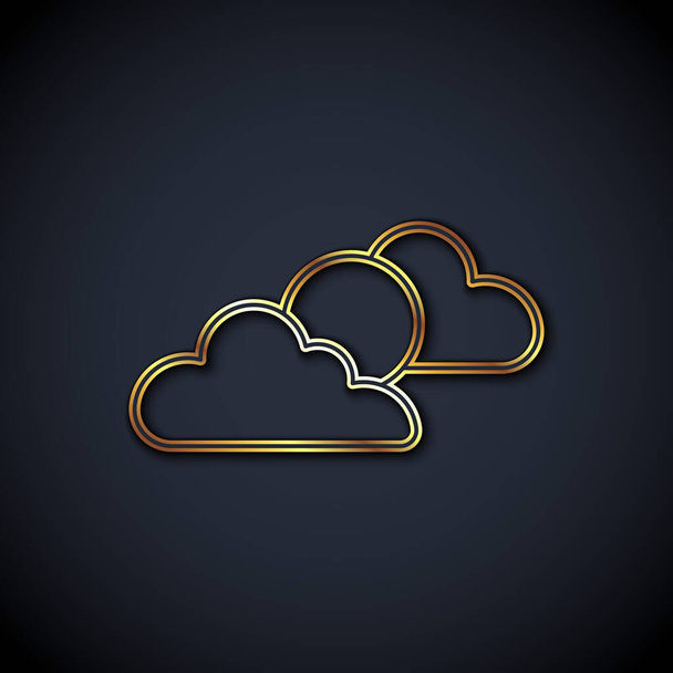 Gold line Sun and cloud weather icon isolated on black background.  Vector. - ベクター画像
