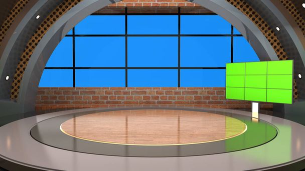 Studio virtuale 3D indoor classico _ News Studio, sfondo per spettacoli televisivi .TV On Wall.3D Virtual News Studio Sfondo Loop - Foto, immagini