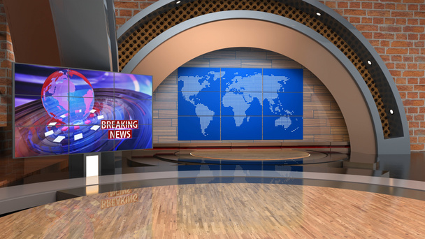 Classic indoor 3D virtual studio _ News Studio, Toile de fond pour les séries TV .TV On Wall.3D Virtual News Studio Arrière-plan boucle - Photo, image