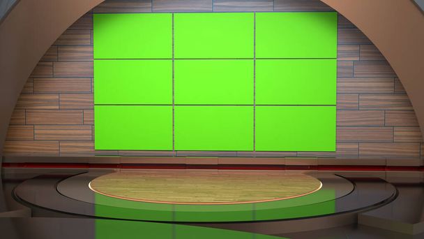 Clásico estudio virtual 3D indoor _ News Studio, telón de fondo para programas de televisión .TV en la pared.3D Virtual News Studio Lazo de fondo - Foto, Imagen