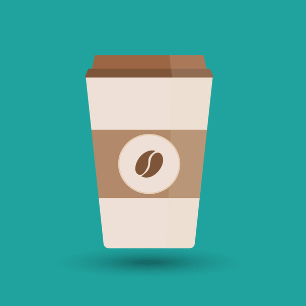 Kahve çekirdeği logosuna sahip tek kullanımlık kahve bardağı ikonu, uzun gölgeli vektör çizimi.. - Vektör, Görsel