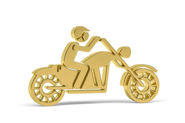 Золотая трехмерная иконка мотоцикла на белом фоне - 3D рендеринг - Фото, изображение