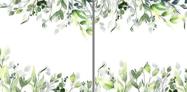 Watercolor floral illustration set - green leaf Frame collection, for wedding stationary, greetings, wallpapers, fashion, background. Eucalyptus, olive, green leaves, etc. High quality illustration - Photo, Image