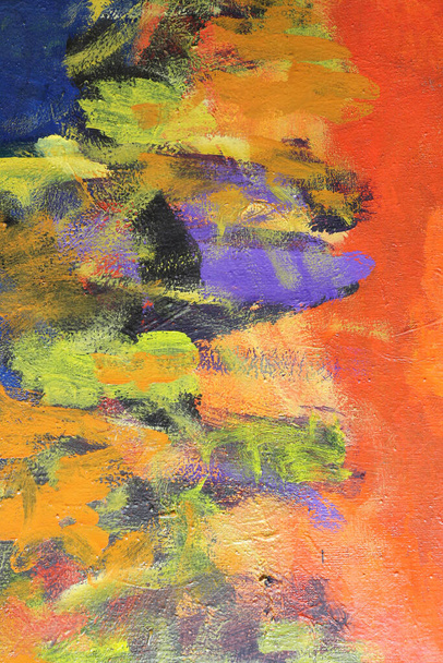 Huile abstraite bleue violette et jaune sur toile. - Photo, image