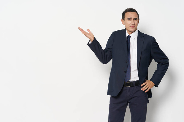 business man in suit gesturing with hand chief emotions studio - Photo, image