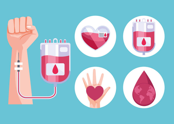 vijf bloed donor pictogrammen - Vector, afbeelding