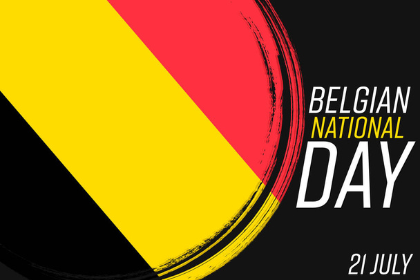 "21 Juli Nationale feestdag van Belgi" – 7月21日のベルギー独立記念日、グランジブラシのバナー。ベルギー国旗、原色の三色旗. - ベクター画像