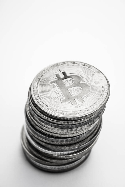 Stack of bitcoins over white background - Photo, image