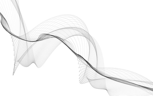 Fondo abstracto con líneas de onda monocromas sobre fondo blanco. Fondo de tecnología moderna. - Foto, imagen