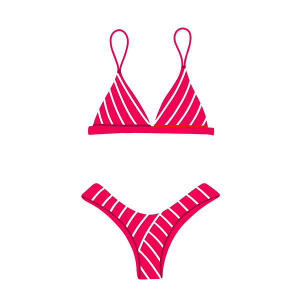 Zweiteiliger rosa Badeanzug mit gestreiftem Print. - Vektor, Bild