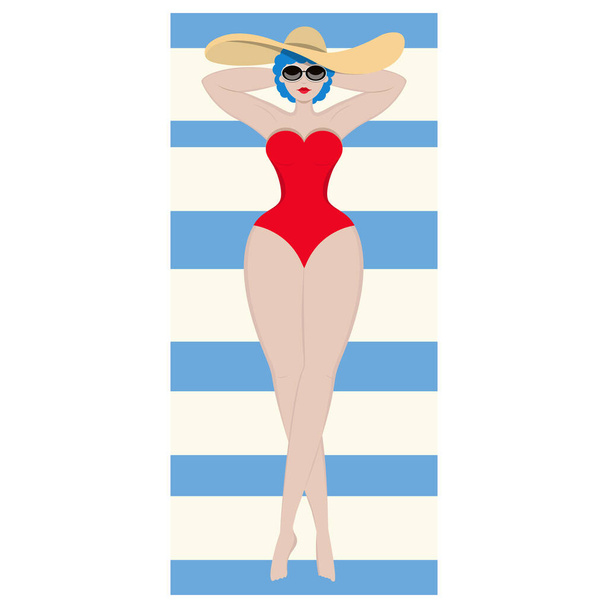  Vector illustration of a beautiful girl on the beach - Vector, Image