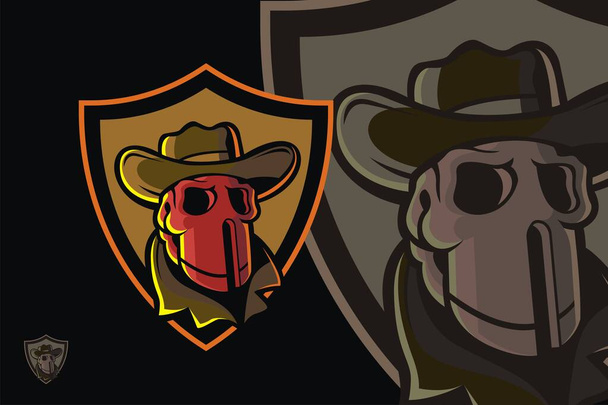Талісман голови ковбойського черепа в щиті, підходить для командних логотипів, спільнот або для інших графічних потреб
. - Вектор, зображення