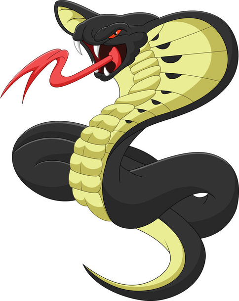 Дикая королевская кобра змея мультфильм на белом фоне - Вектор,изображение