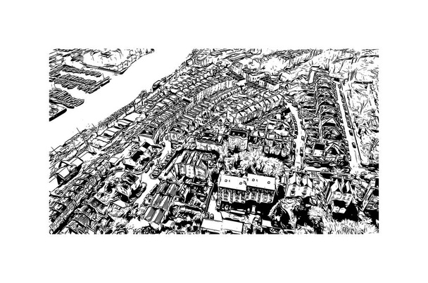 Vytisknout Pohled na budovu s orientačním bodem Bristolu je město v Anglii. Ručně kreslená kresba ilustrace ve vektoru. - Vektor, obrázek