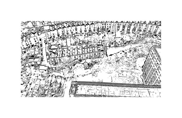 Print Building view with landmark of Bristol is the city in England. Kézzel rajzolt vázlat illusztráció vektorban. - Vektor, kép