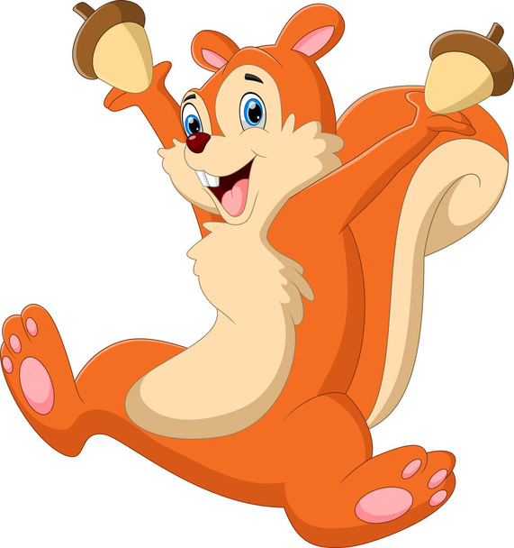cartoon cute squirrel holding nut - Wektor, obraz