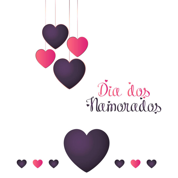 Шаблон поздравительных открыток с типографическим текстом Happy Dia dos Namorados и красным сердцем.  - Вектор,изображение
