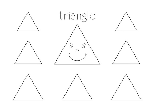 basic shapes coloring sheet for kids, cartoon triangle with name and seven more to color - Photo, Image