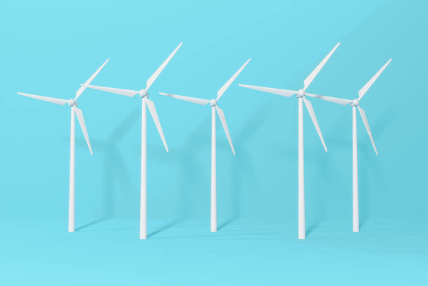 ветряная турбина изолировать синий фон, сохранить мир концепции, зеленые технологии - 3D иллюстрация - Фото, изображение