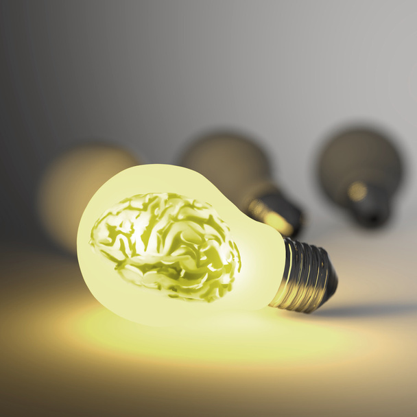 3d metal human brain in a light bulb as creative concept - Photo, Image