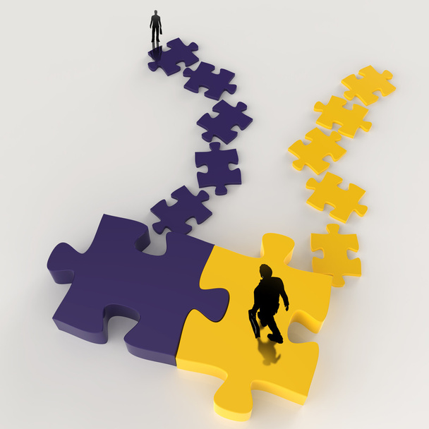 Partnership Puzzle metal 3d and businessman icon as concept - Photo, Image