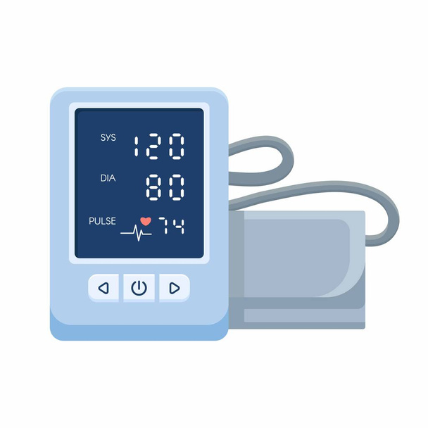 Tonómetro médico y presión arterial óptima. Monitor electrónico de presión arterial. Esfigmomanómetro digital. Objeto vectorial aislado sobre fondo blanco - Vector, imagen