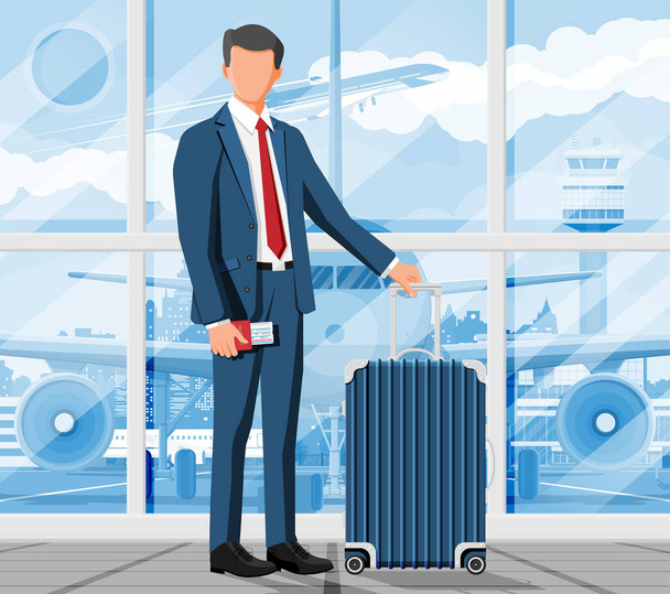 Man with Travel Bag. Tourist with Suitcase - Vector, Image