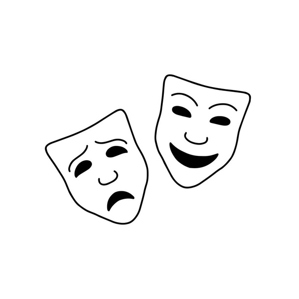 Theater maskiert Ikone. Zeichnung, isoliert auf weißem Hintergrund. - Vektor, Bild