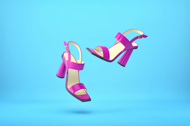 Kobiece letnie żywe fioletowe buty na obcasach. Rendering 3D ze ścieżką wycinania - Zdjęcie, obraz
