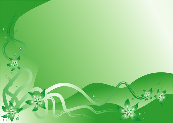 Green vector background with flowers and curls - Vector, Image