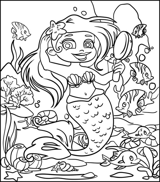 Libro para colorear para niños Serie de cuentos de hadas Sirenita - Foto, Imagen