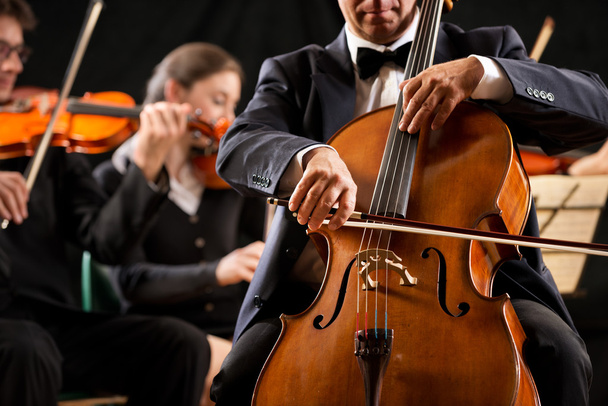 Symphony orchestra performance celloist close-up - Fotografie, Obrázek