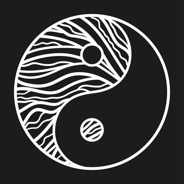 Yin y Yang. Símbolo zen dibujado a mano sobre fondo aislado. Ilustración en blanco y negro - Vector, Imagen