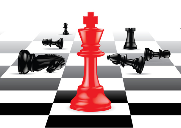 Red King stand out against black chess pieces - Vector, Image