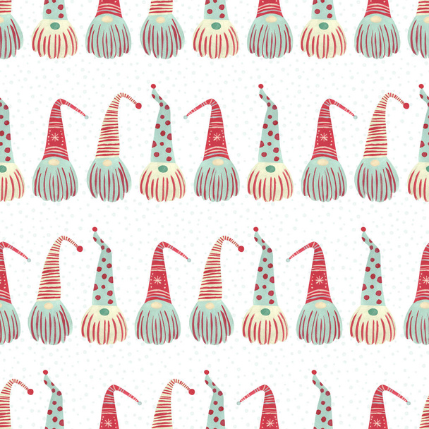 Mignon motif scandinave sans couture de Noël avec gnomes sur blanc. Fond gnome peint à la main. Idéal pour le papier d'emballage, la papeterie, l'emballage. - Photo, image