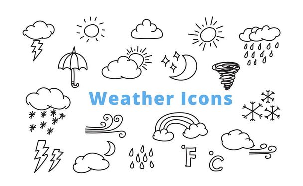Hand Drawn Weather line icons, Vector illustration. - Διάνυσμα, εικόνα