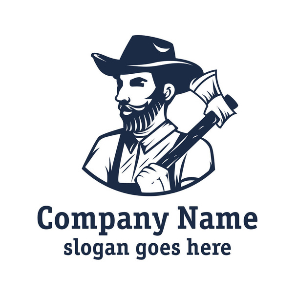 Πρότυπο σχεδιασμού λογότυπου φορέα Lumberjack. Εικονογράφηση ενός άνδρα με γενειάδα σε ένα καπέλο. - Διάνυσμα, εικόνα