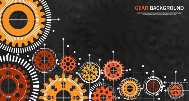 Engineering gear Orange on black background With technology-style network EP.6.Used to decorate on message boards, advertising boards, publications and other works - Vector, Image