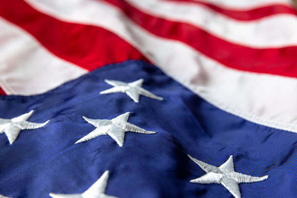 Close-up American national flag. Memorial Day, Labour Day, Independence Day public holidays. - 写真・画像